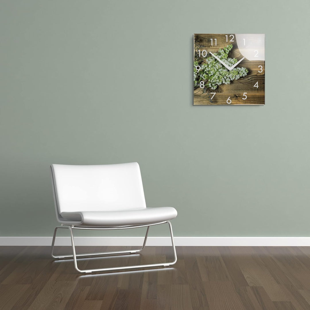 FLEXISTYLE Wanduhr küche Wohnzimmer 30 x 30 cm, aus Glas, mit Direktdruck eckig modern (Fliederbund)