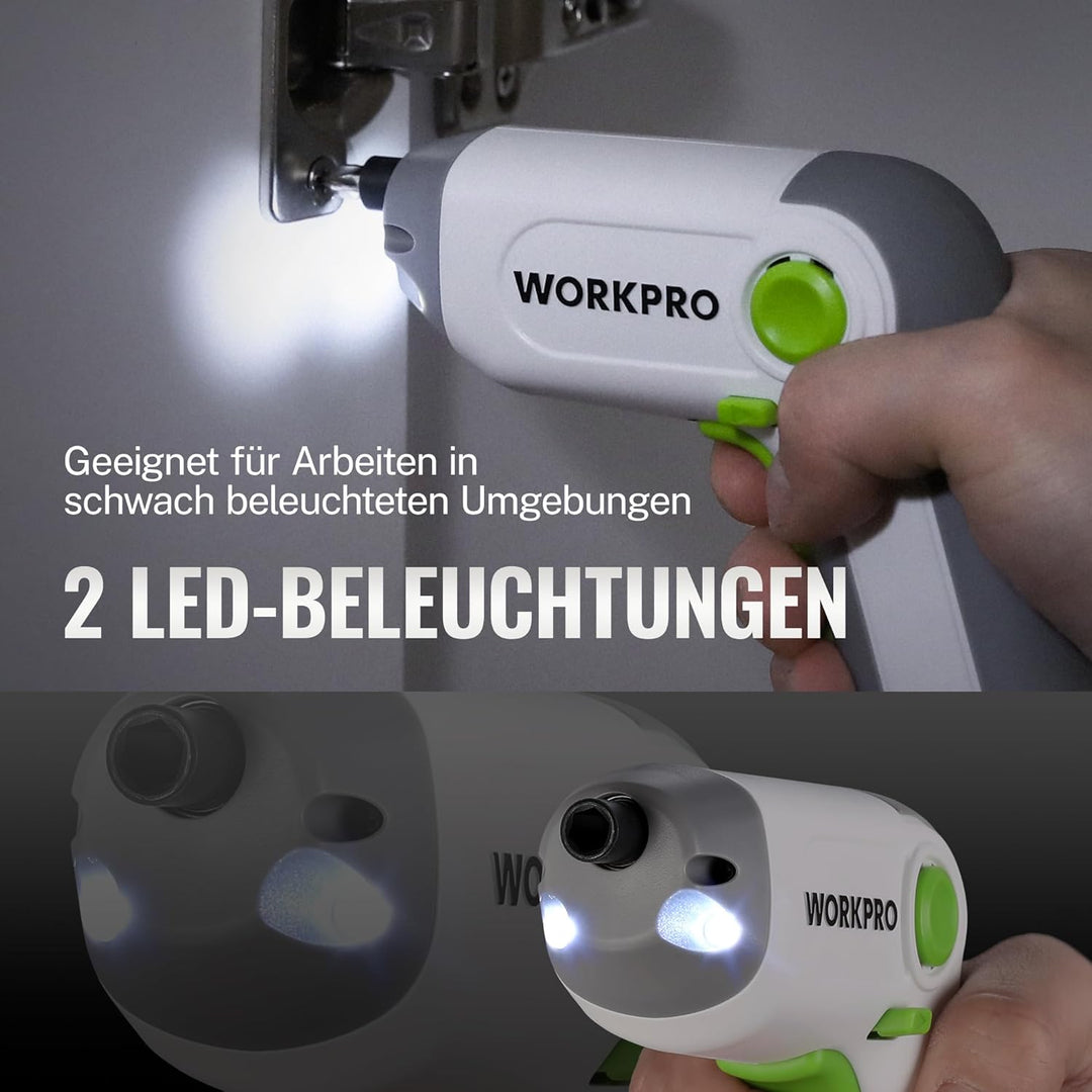 WORKPRO Akkuschrauber Set 3,6V, Exzentrischer Schraubendreher, mit 21 Bits und Verlängerungsstange,