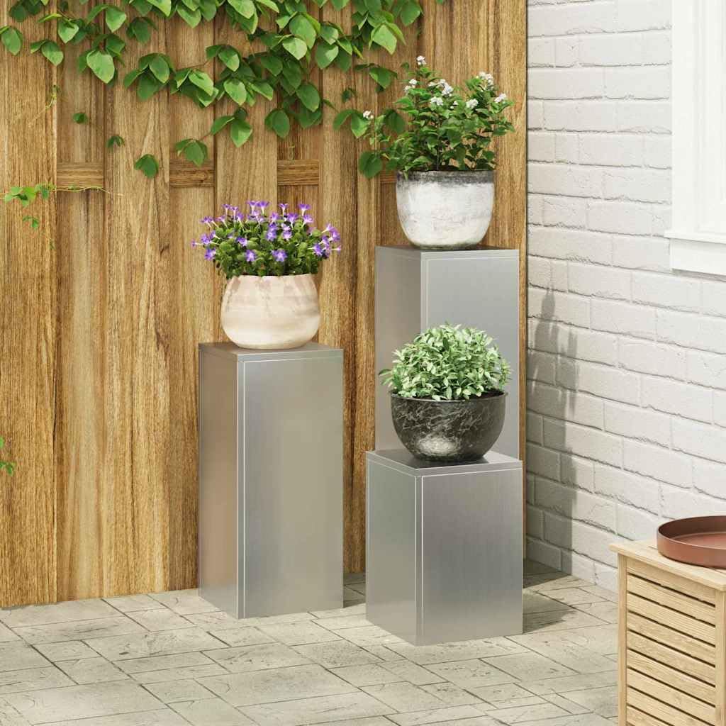 vidaXL Pflanzenständer 3 pcs Silber Verzinkter Stahl, Moderner Metallständer, robuster Pflanzenhalte