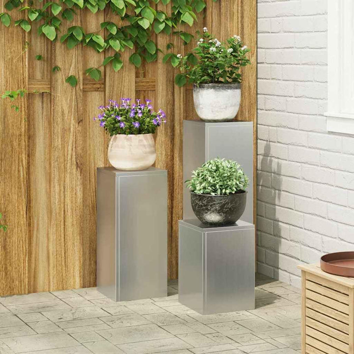 vidaXL Pflanzenständer 3 pcs Silber Verzinkter Stahl, Moderner Metallständer, robuster Pflanzenhalte