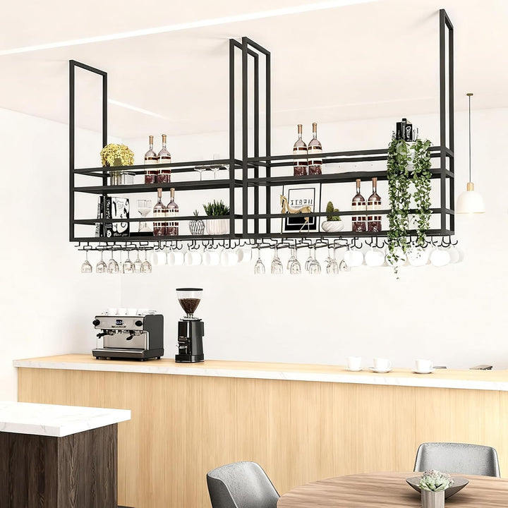 Deckenregal Weinregal, Hängend Metall Weinflaschenhalter, 2-Lagiger Wandmontage Wine Display-Ständer