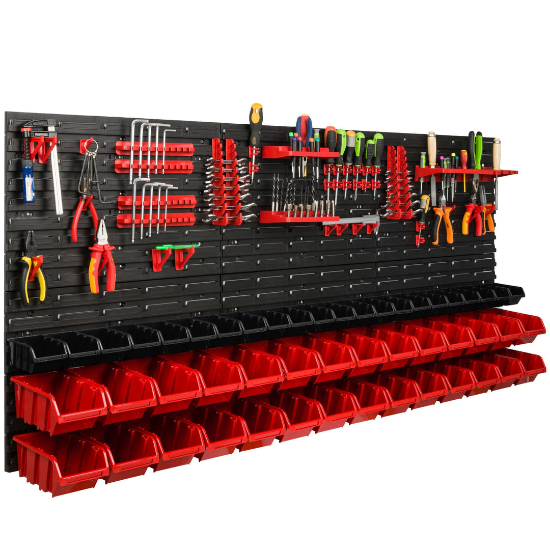 Lagersystem Werkstattregal | 172 x 78 cm | 50 stck. Box | Wandregal mit Werkzeughalterungen und Stap