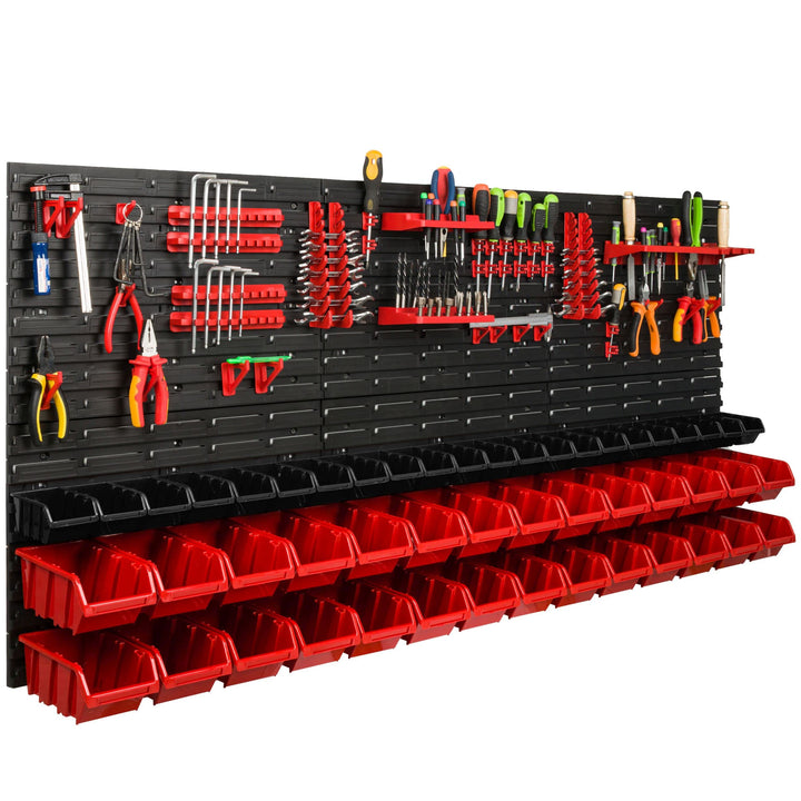 Lagersystem Werkstattregal | 172 x 78 cm | 50 stck. Box | Wandregal mit Werkzeughalterungen und Stap