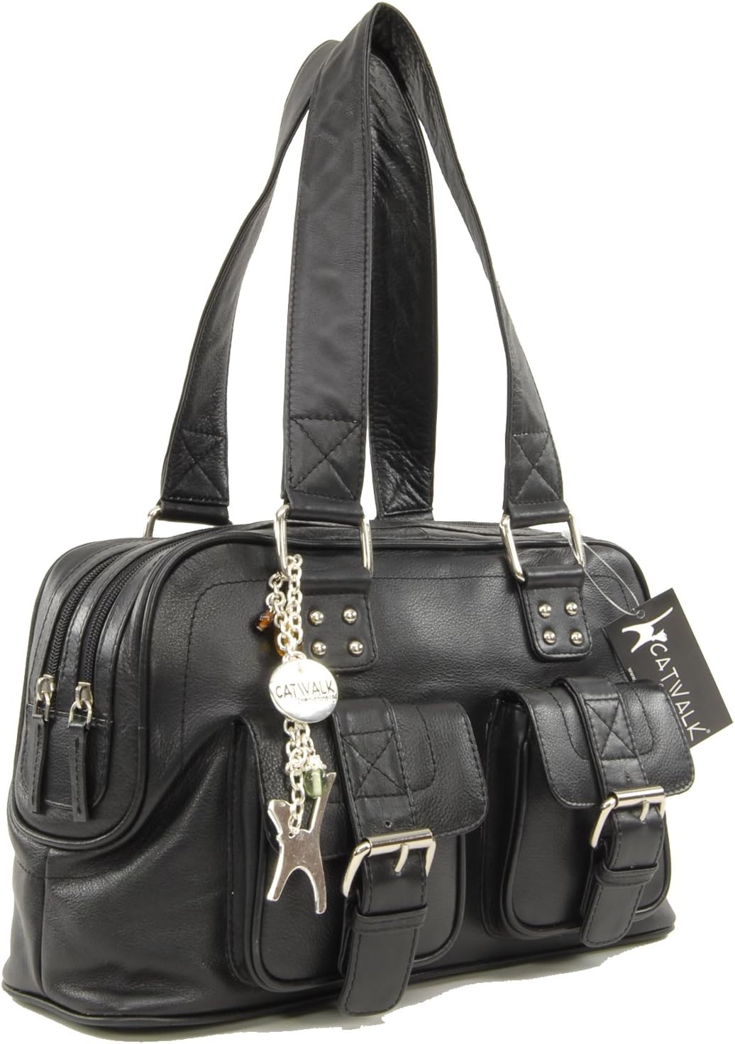 Catwalk Collection Handbags - Leder - Top Griff Handtasche - CAROLINE Schwarz, Schwarz