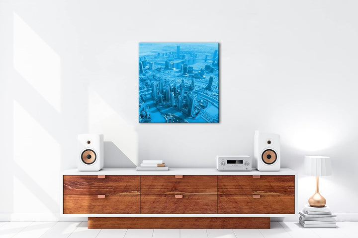 deyoli Skyline von Dubai Format: 70x70 Effekt: Monocrome Blau als Leinwandbild, Motiv fertig gerahmt