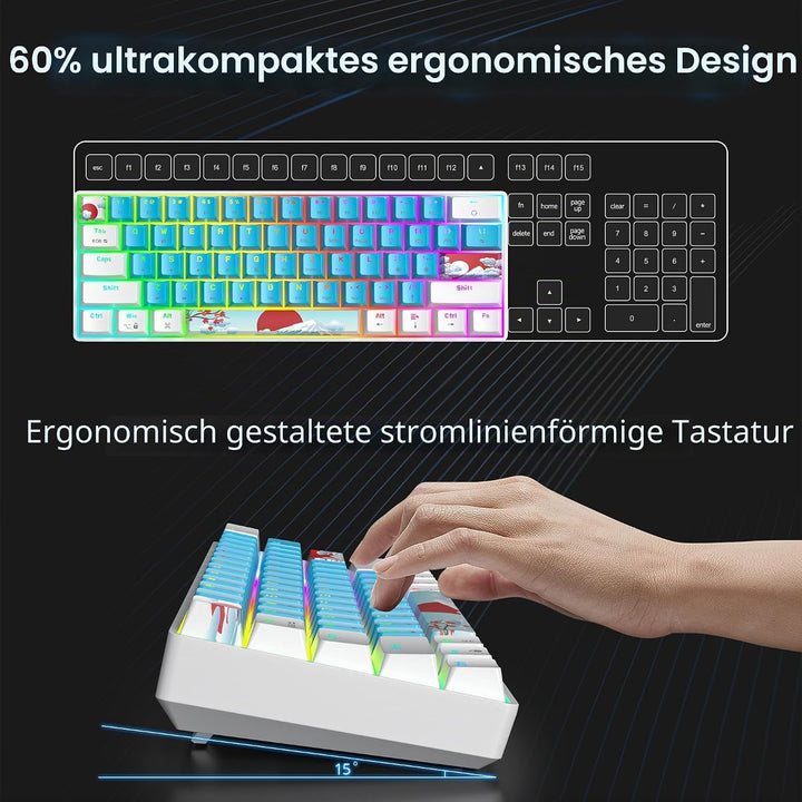 Gaming Tastatur 60 Prozent, Wired RGB Mechanische Tastatur America QWERTY, Mini 61 Tasten USB Tastat