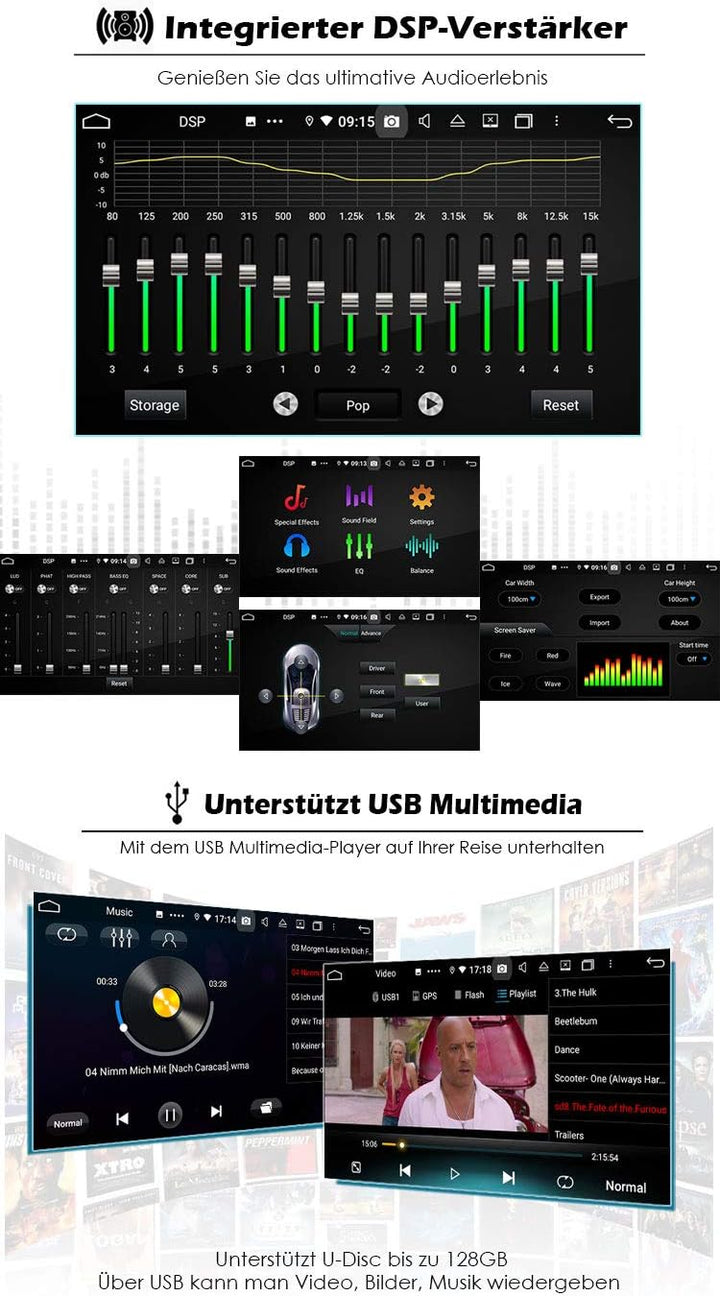 Erisin Android 10 9 Zoll 8-Kern Autoradio Mit GPS für Mercedes-Benz Smart Fortwo Coupé/Cabrio Unters