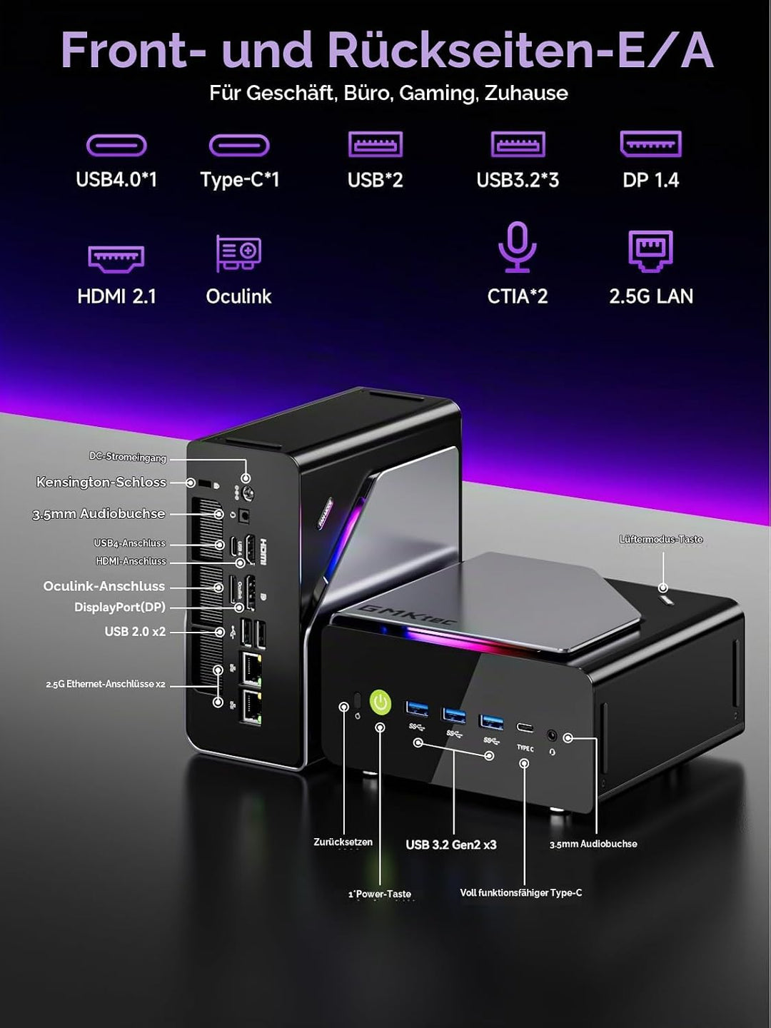 GMKtec Mini PC, K15 Intel Core Ultra 5 125U(Turbo 4,3 GHz, 12C/14T) Micro-PC Vorinstalliertes 11 Pro