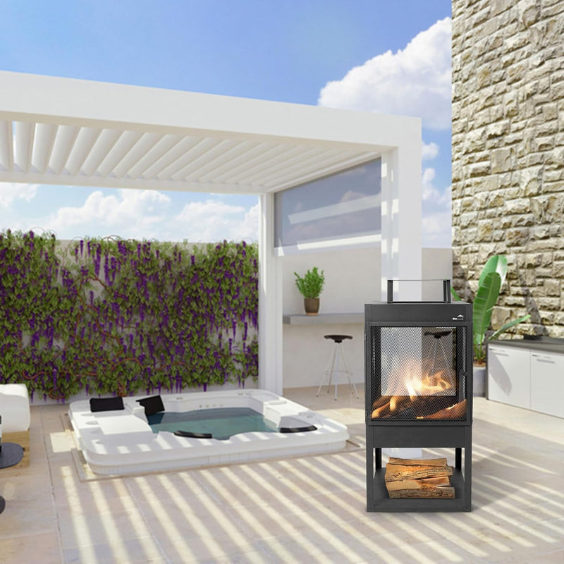 MaxxGarden Helios Gartenkamin - Terrassenkamin - Outdoor Kamin Feuerstelle - Mit Funkenschutz Zum En