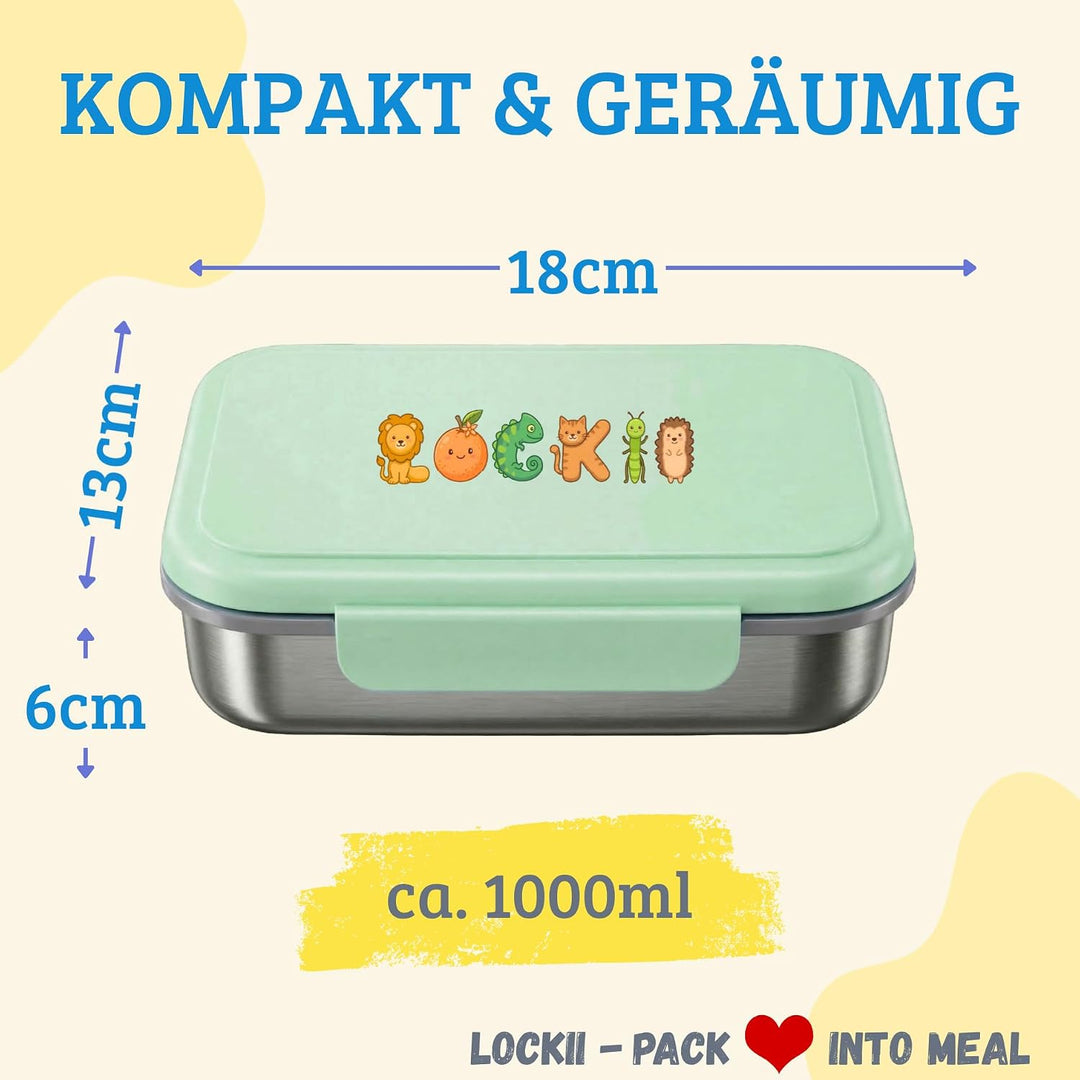 Kinder Brotdose Edelstahl 1000 ml mit Snackbox – Lunchbox mit Fächern, Edelstahl-Boden und BPA-freie