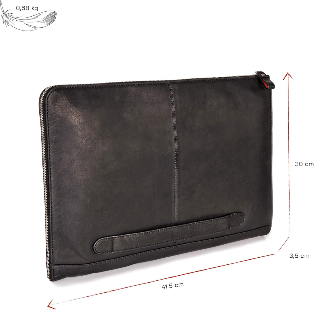 DONBOLSO® Notebook Sleeve London Leder für Damen und Herren Schwarz M, Schwarz M