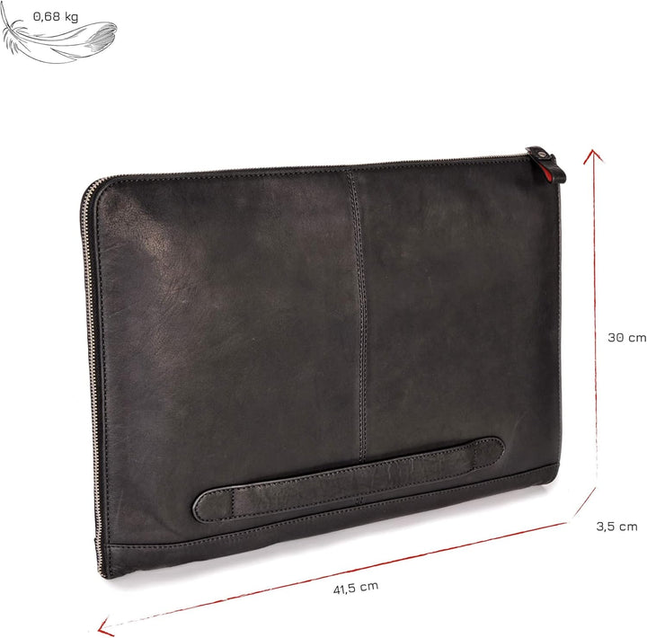 DONBOLSO® Notebook Sleeve London Leder für Damen und Herren Schwarz M, Schwarz M