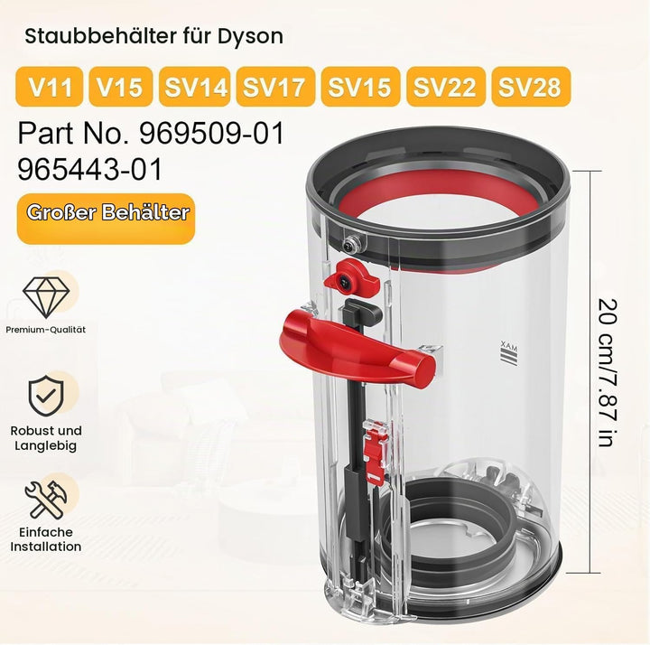 Staubbehälter für Dyson V11, V15, SV14, SV15, SV22 Staubsauger,Teile-Nr. 970050-01 und Teile-Nr. 965