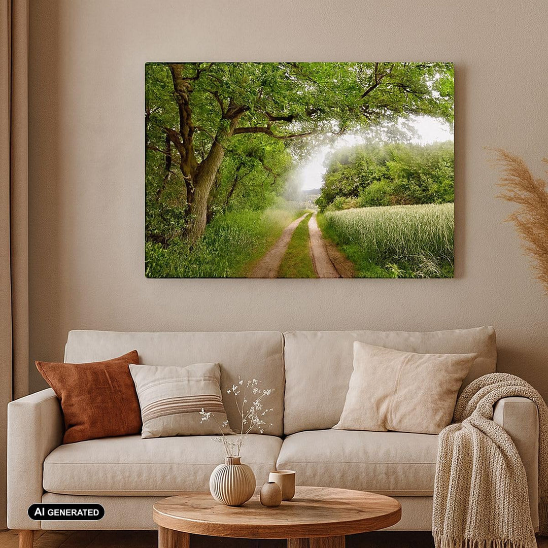 ARTTOR Bilder auf Leinwand 100x70cm Leinwandbild Pfad Natur Wald Grün Gross Wanddeko Bild Schlafzimm