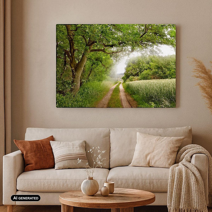 ARTTOR Bilder auf Leinwand 100x70cm Leinwandbild Pfad Natur Wald Grün Gross Wanddeko Bild Schlafzimm