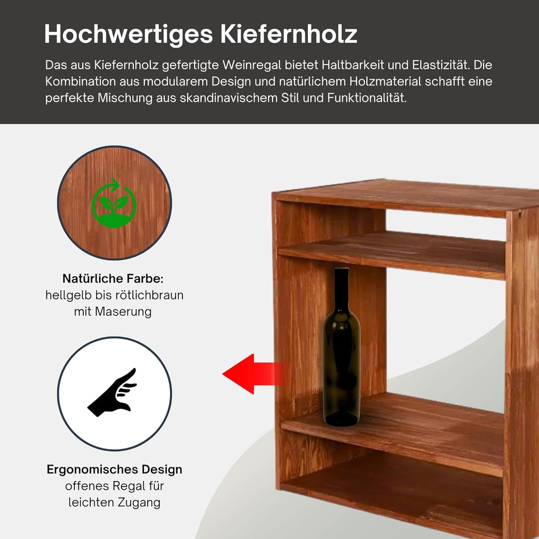 PROREGAL Modulares Weinregal VINCELLAR MOD | HxBxT 60x60x30cm | Standflaschen Modul für 32 Flaschen