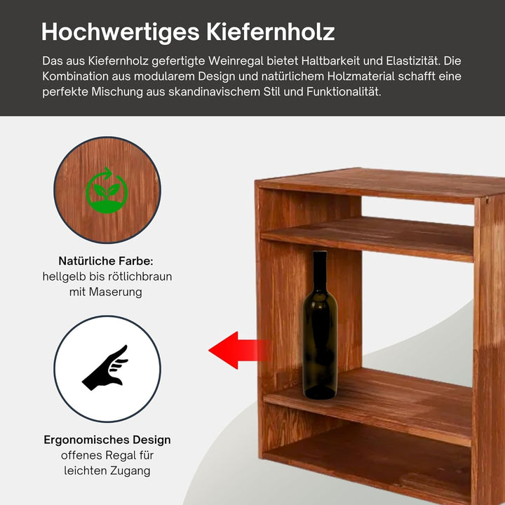 PROREGAL Modulares Weinregal VINCELLAR MOD | HxBxT 60x60x30cm | Standflaschen Modul für 32 Flaschen