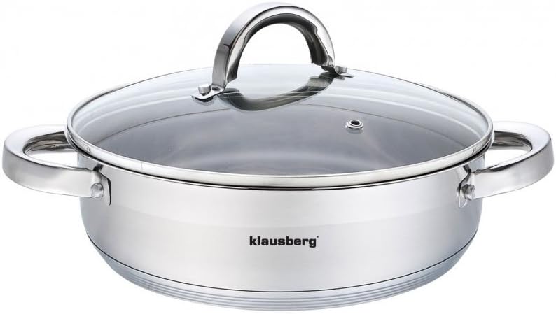 Flach Topf mit Deckel in vielen Grössen Kochtopf Töpfe Induktion Edelstahl Klausberg (3.6L)