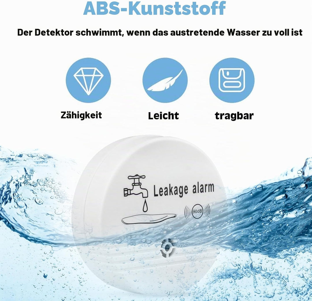 Wassermelder Wasseralarm Leck und Tropfen Alarm 90dB, 3 Stück Sirene Kabelloser Sensor Wasserstand,