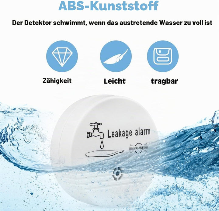 Wassermelder Wasseralarm Leck und Tropfen Alarm 90dB, 3 Stück Sirene Kabelloser Sensor Wasserstand,