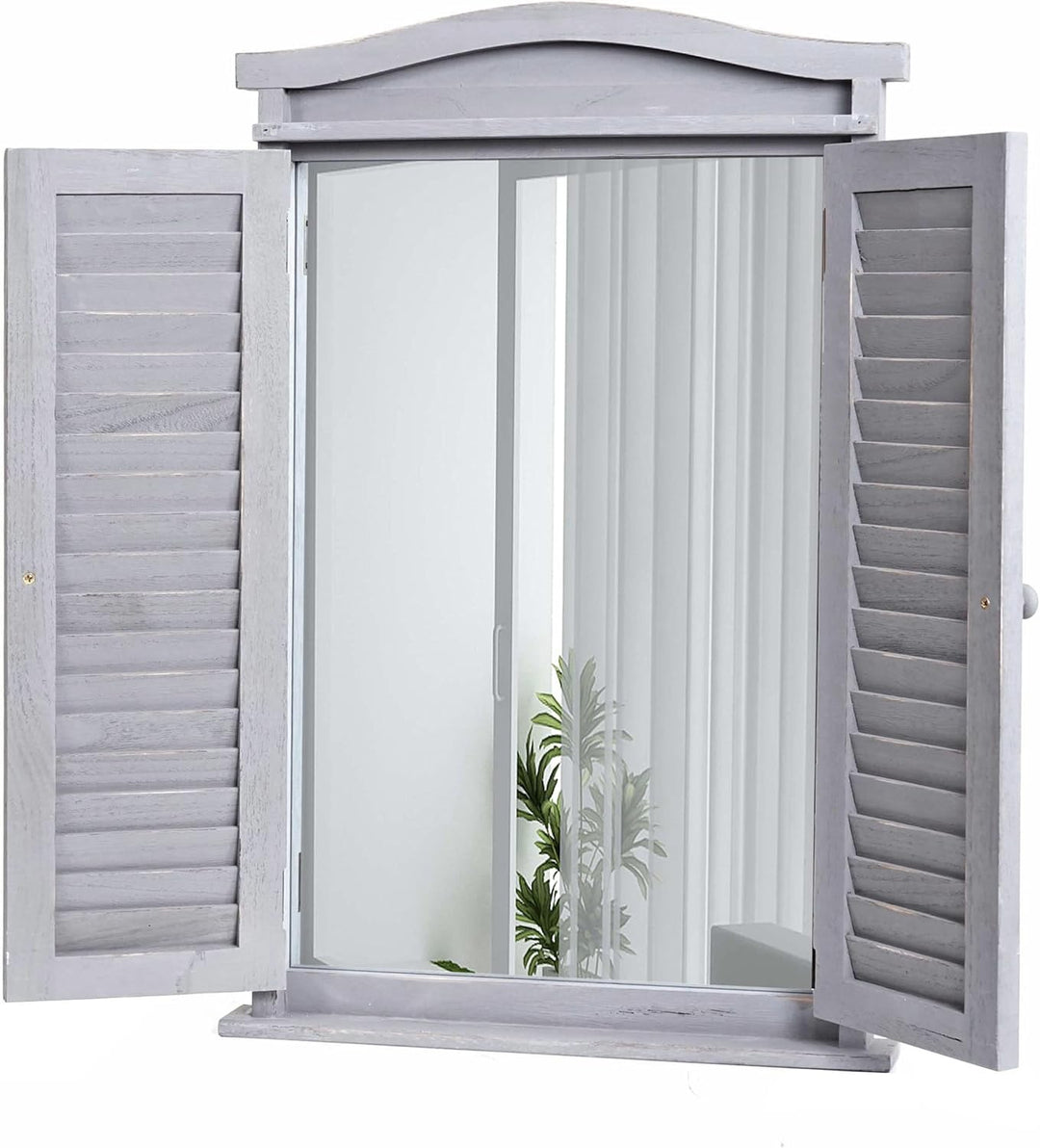 Mendler Wandspiegel Badspiegel Badezimmer Spiegelfenster mit Fensterläden, 71x46x5cm - Shabby grau,
