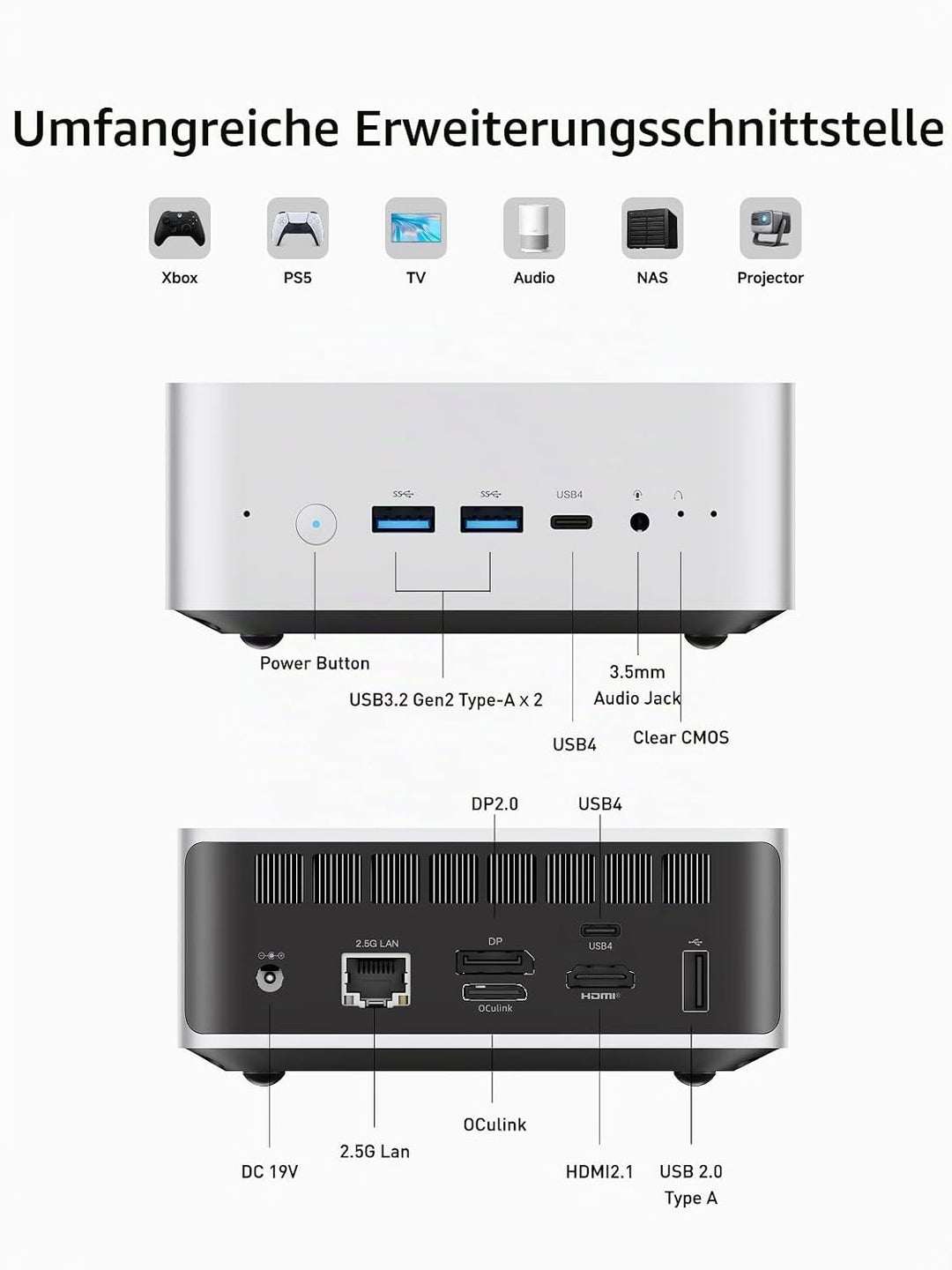 MINIS FORUM AI Mini PC M1 Pro-285H mit Intel Core Ultra 9 Prozessor 285H (16C/16T, bis zu 5,4 GHz),