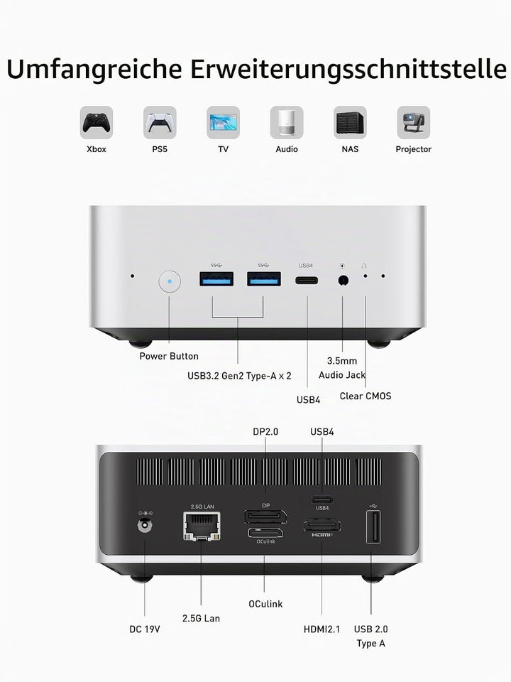 MINIS FORUM AI Mini PC M1 Pro-285H mit Intel Core Ultra 9 Prozessor 285H (16C/16T, bis zu 5,4 GHz),