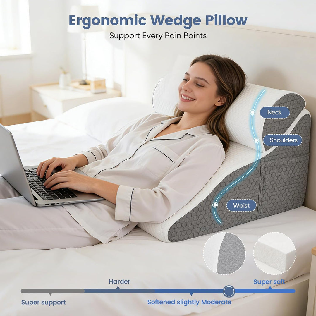Ergonomisches Keilkissen Bett, Memory Schaum, 50x50x30cm | Ergonomisches Lesekissen für Bett und Sof