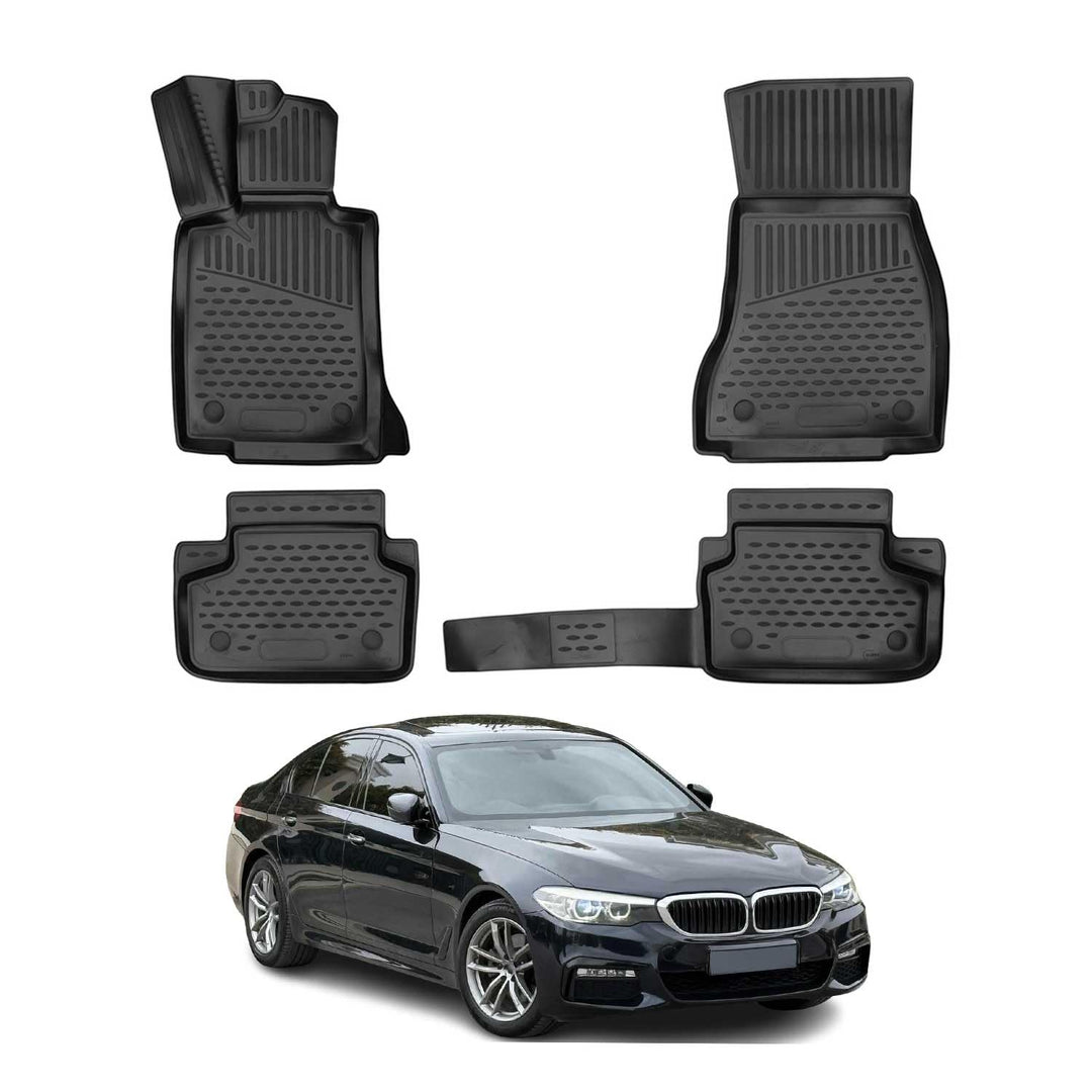 OMAC Gummimatten Fussmatten kompatibel mit BMW 5er G30 G31 2017-2024 TPE Matten Schwarz 4X Fussmatte