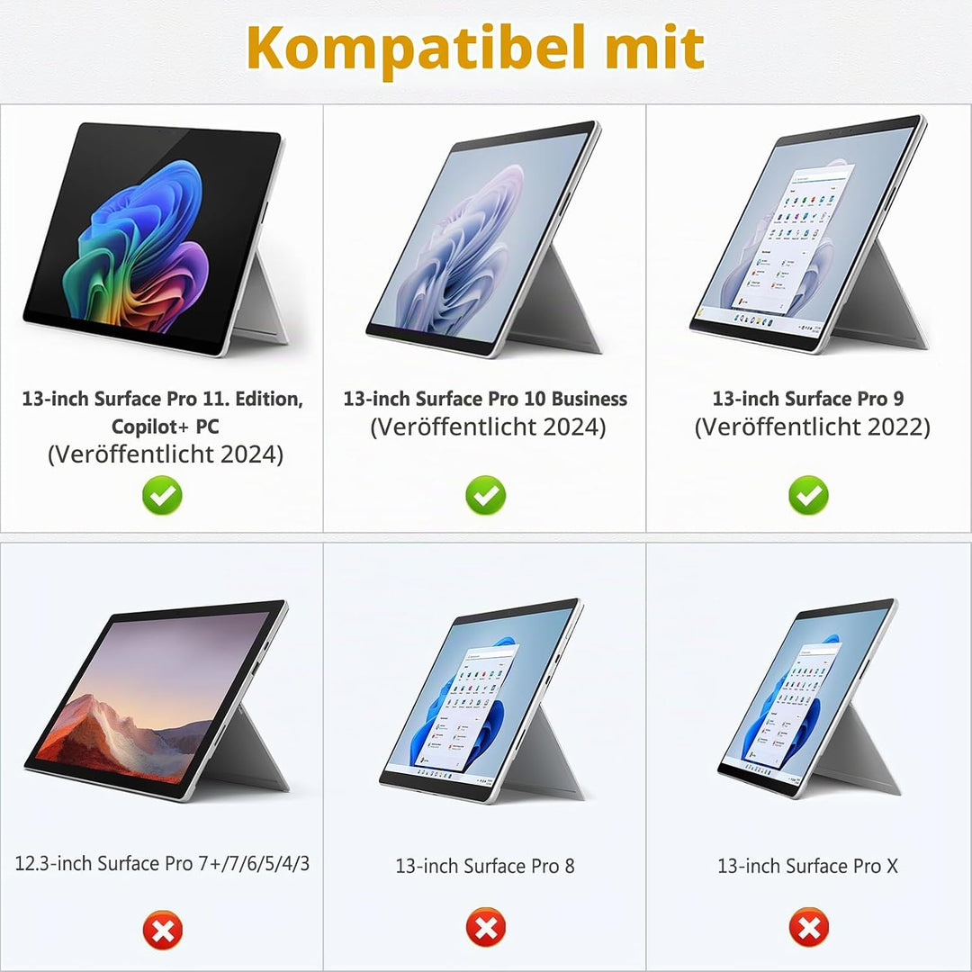 HYZUO Hülle für Surface Pro 11 2024, Surface Pro 10 2024, Surface Pro 9 2022, Mehrwinkelbetrachtung
