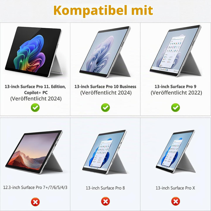 HYZUO Hülle für Surface Pro 11 2024, Surface Pro 10 2024, Surface Pro 9 2022, Mehrwinkelbetrachtung