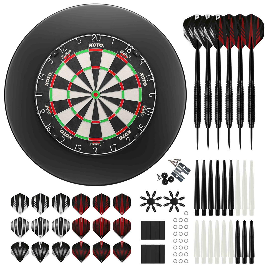 KOTO - King Classic Edition Schwarz Incl. Surround & Accessory Kit Steeltip 90 Stücks, 2 Sets Dartpf