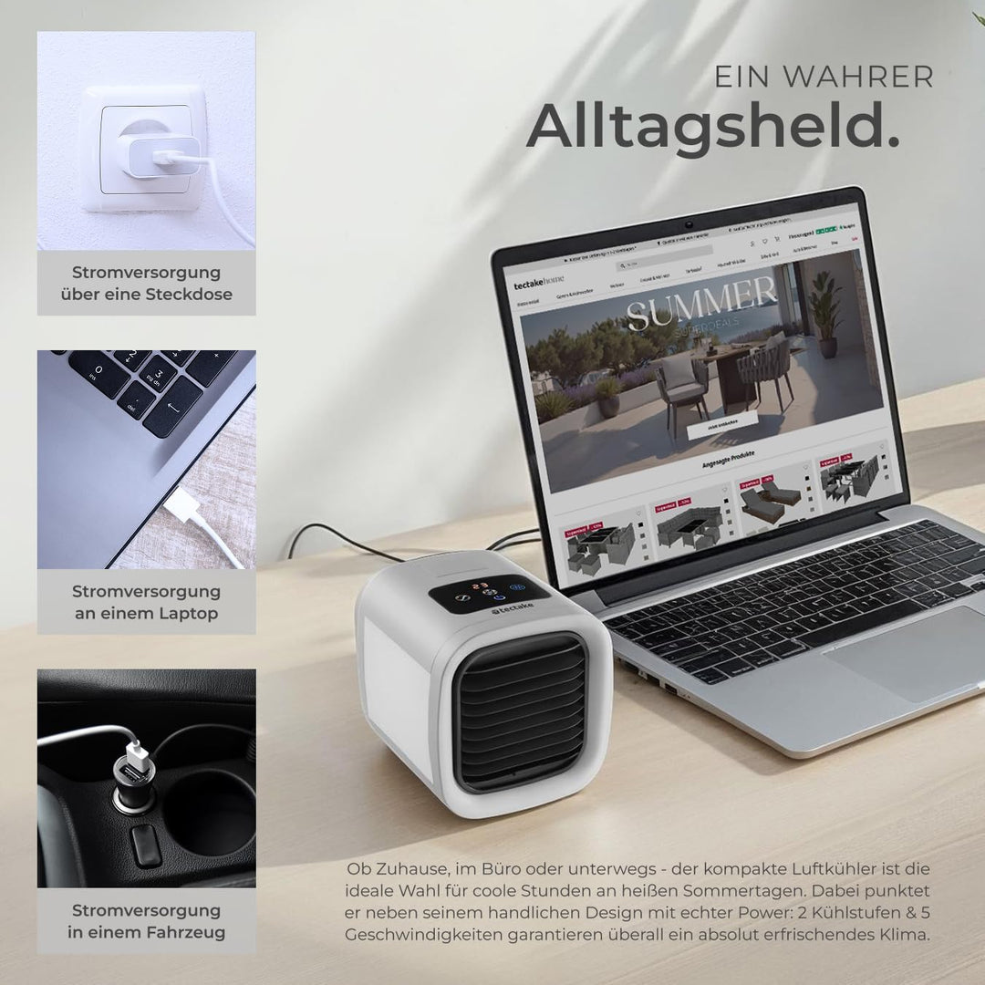 tectake® Luftkühler mit LED, mobile Klimaanlage ohne Abluftschlauch, Ventilator mit Wasserkühlung, K