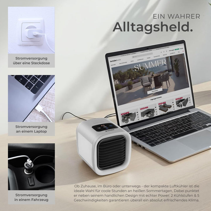tectake® Luftkühler mit LED, mobile Klimaanlage ohne Abluftschlauch, Ventilator mit Wasserkühlung, K