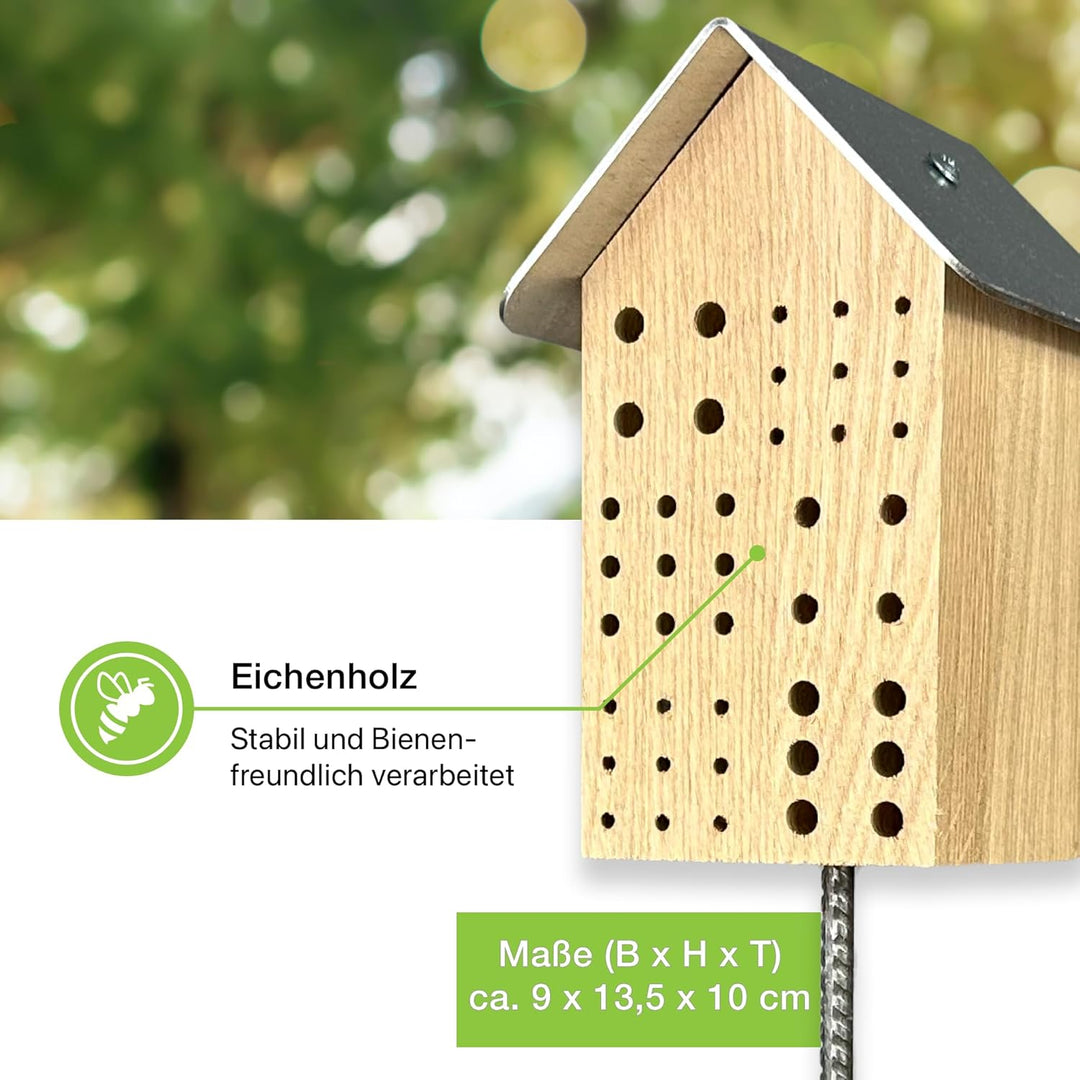 GARTENETAGE Wildbienenhotel mit Metalldach/Naturbelassenes, massives Insektenhaus &amp; Bienenhotel/Nist