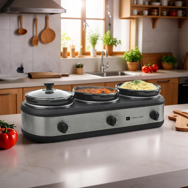 FRIGIDAIRE ESC3105-SS Triple Slow Cooker Buffet-Server, Edelstahl, 3 x 2,5 QT