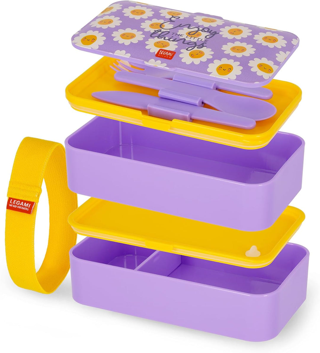 Legami - Lunchbox mit 3 Besteckn, Daisy, Lunchbox, Fassungsvermögen 1200 ml, auslaufsicher, mikrowel