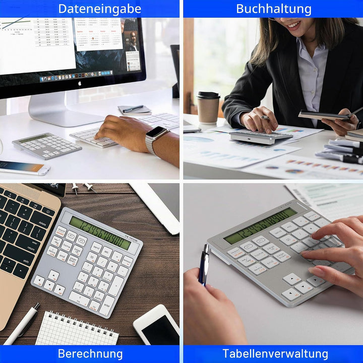 2-in-1 Ziffernblock Bluetooth- 34 Tasten Nummernblöcke mit Taschenrechner für PC/Laptop/Handy/iPhone