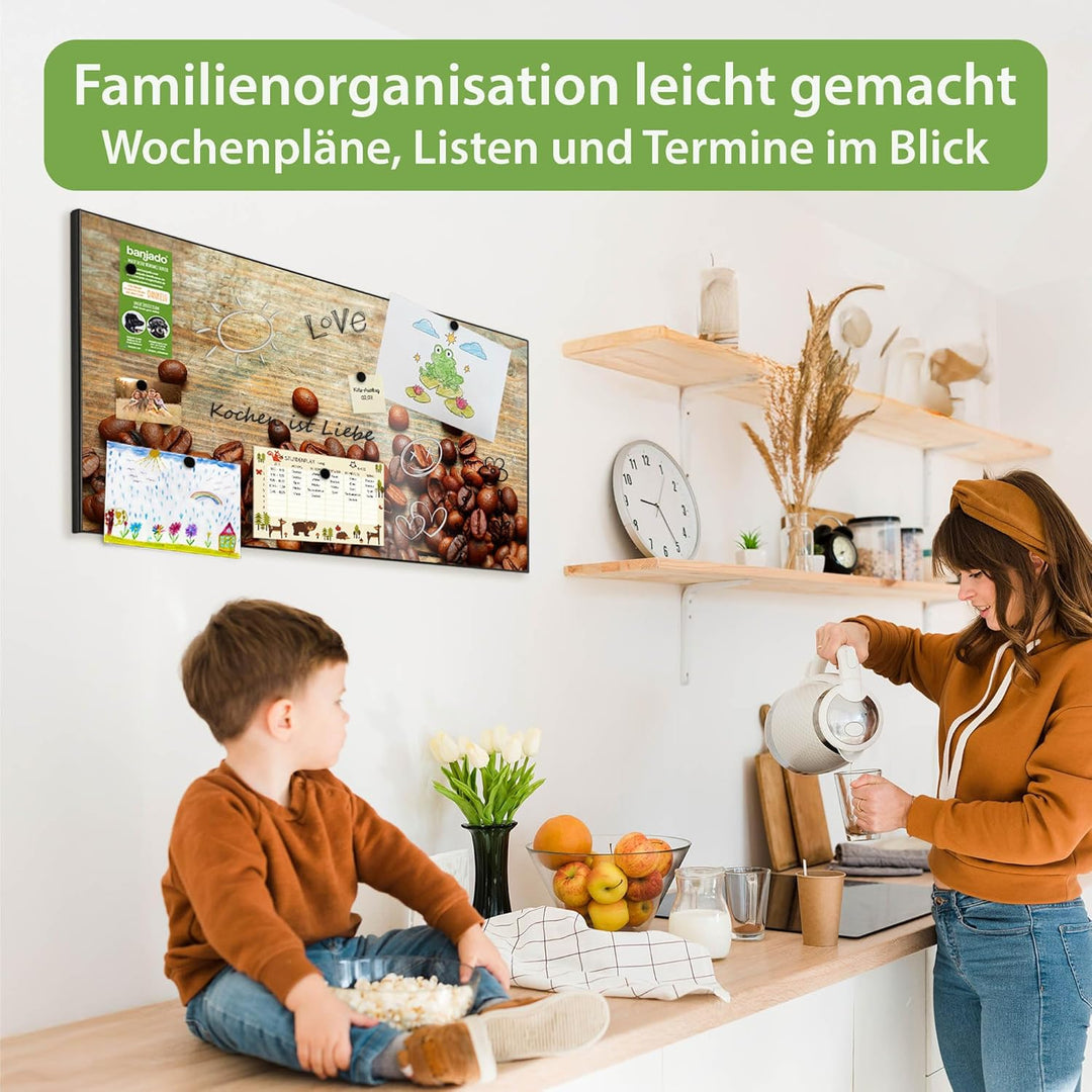 banjado Magnettafel schwarz 78 x 37cm / Magnetwand Metall/Magnetpinnwand als Memoboard/Pinnwand Magn