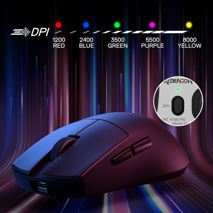 Redragon M916 Kabellose Gaming Maus, 49G Ultra-Light 8K DPI 2.4G Kabellose Gaming-Maus mit ergonomis
