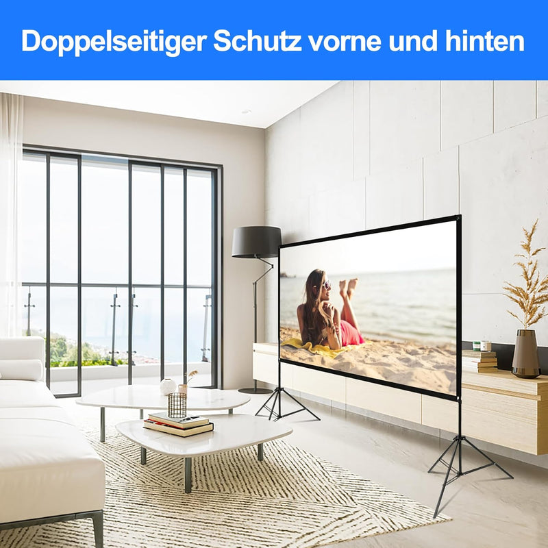 VISULAPEX 120" Leinwand Beamer mit Stand HD 4K, 16: 9, 160°Betrachtung Leinwand Beamer mit Stativ Sc