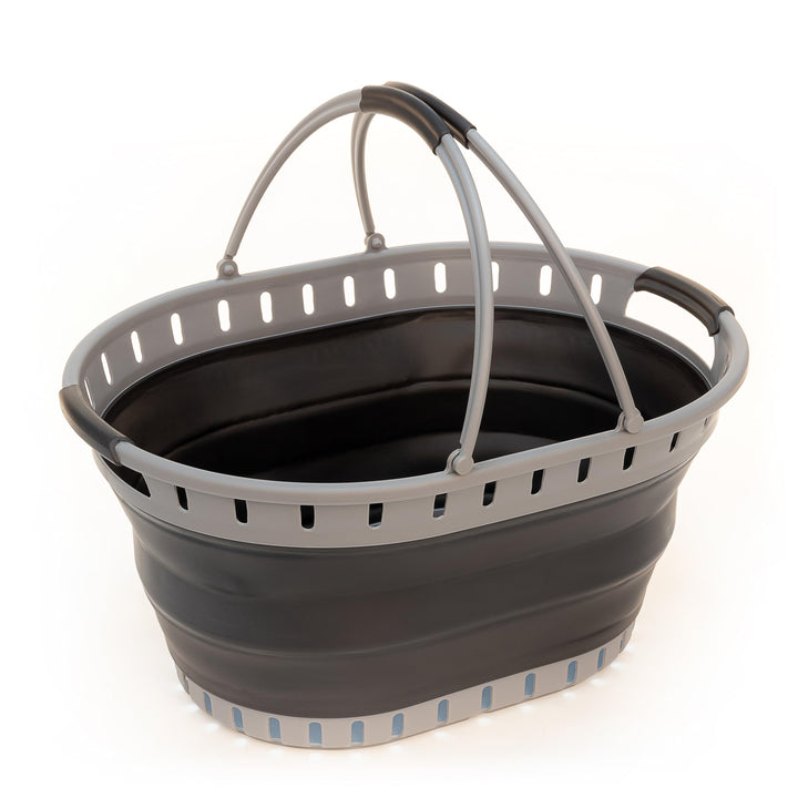 SAMMART 25L (6,6 gallon) Wäschekorb aus Kunststoff, faltbar, faltbar, tragbar, platzsparend (Grau/sc