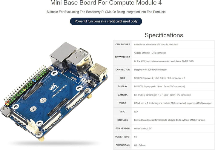 Mini Basisplatine für Raspberry Pi Compute Module 4 Lite/EMMC Series Module, mit Standard CM4 Sockel