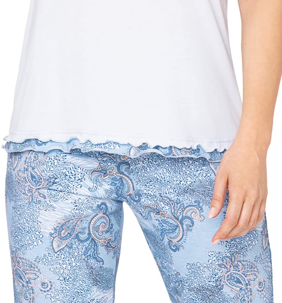 e.FEMME Damen Schlafanzug Marion 310, Kurzarm, aus 50% Baumwolle und 50% Modal 36 Blau/Druck, 36 Bla