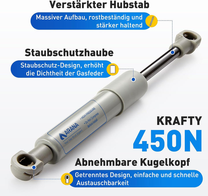 ARANA 195mm 450N Gasdruckdämpfer Ersatzteil für KESSEBÖHMER Lift-o-Mat Gasfeder Gasdruckfeder Hydrau