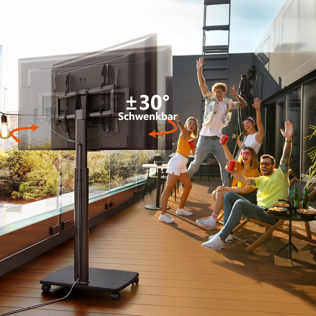 FITUEYES TV Bodenständer Rollbar mit Holzablage TV Standfuss TV Ständer Fernsehstand mit Rollen höhe