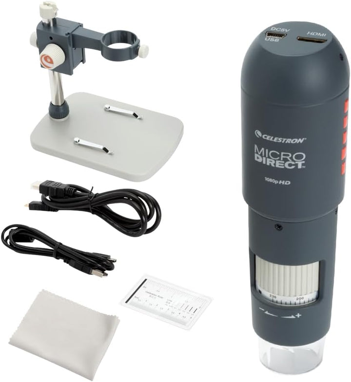 Celestron 44316 MicroDirect 1080P HDMI digitales Hand-Mikroskop, 10- bis 220-fache Vergrösserung, Gr
