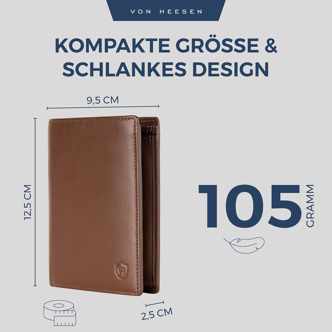VON HEESEN Leder Geldbörse Herren mit Münzfach & RFID Schutz I Echtleder Geldbeutel für Männer & Dam