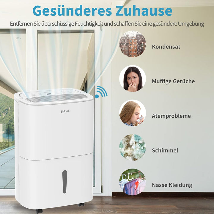 SHINCO 30L Elektrisch Luftentfeuchter für 105m³(35m²), Wifi, Energieeinsparung, Automatischer Neusta