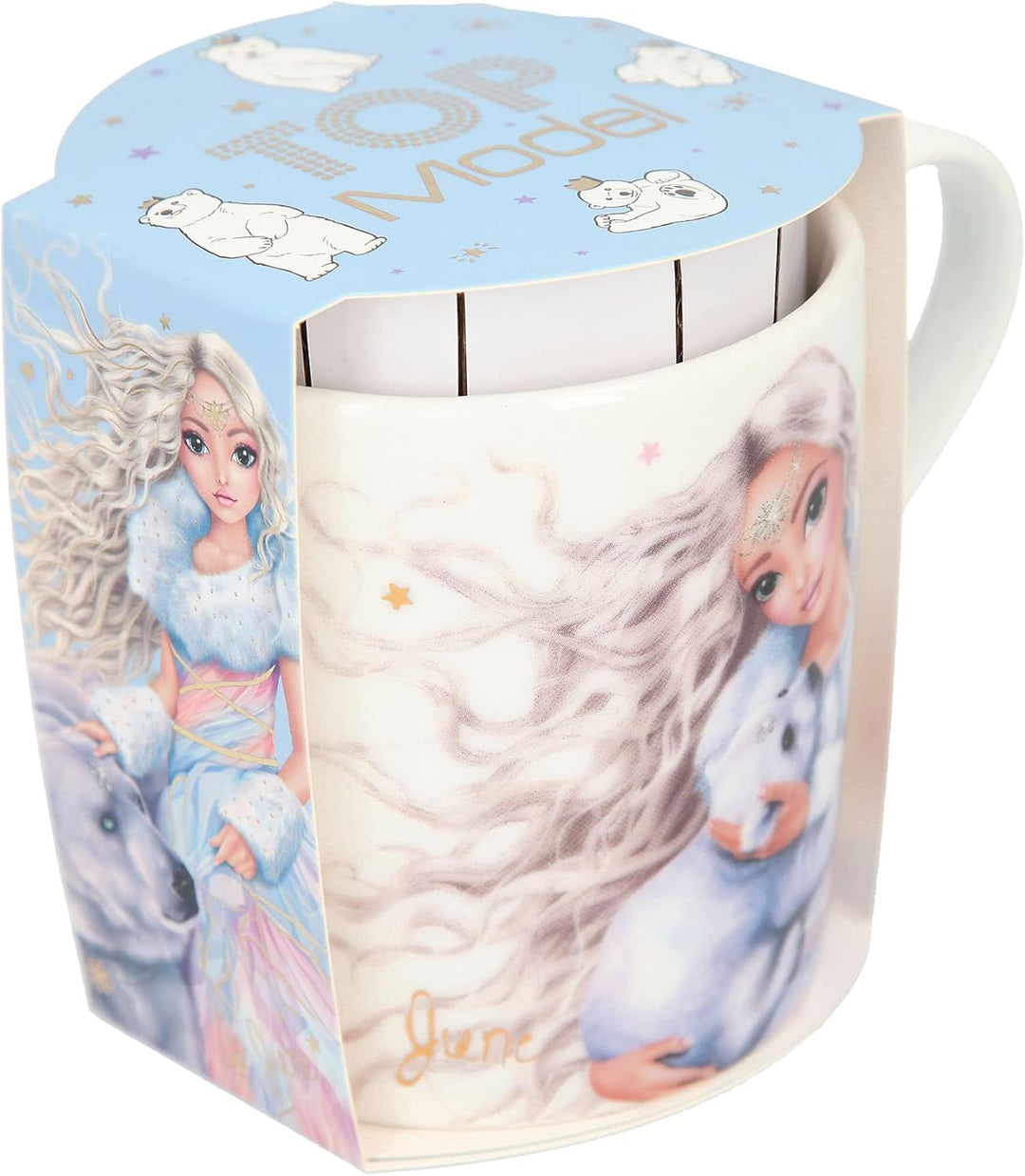 Depesche 12033 TOPModel Iceworld - Tasse in Weiss mit Model-Motiv, Eisbären-Ohren und Goldaufdruck,